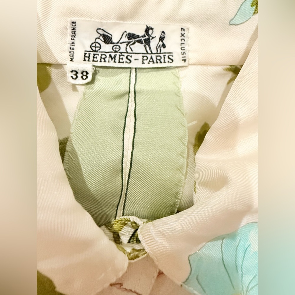 HERMÈS 100% Silk Floral Blouse Shirt EUC - Picture 9 of 12
